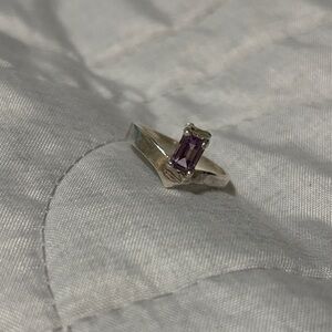 Elegant Silver Ring with Purple Gemstone size 7
